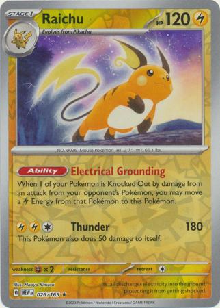 Raichu 026/165 - Rare - Reverse Holo-Kantocards