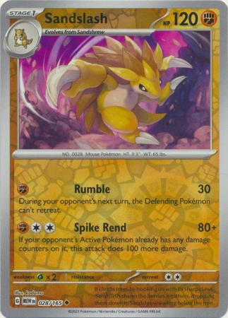 Sandslash 028/165 - Uncommon - Reverse Holo-Kantocards