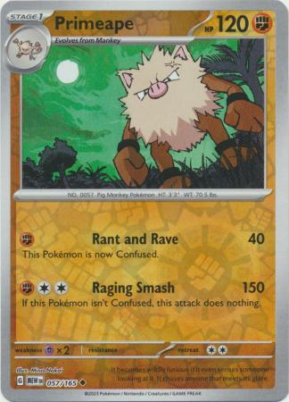 Primeape 057/165 - Uncommon - Reverse Holo-Kantocards