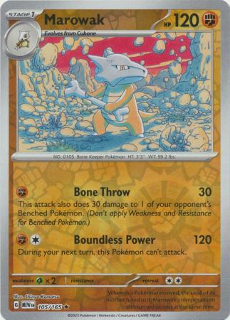 Marowak 105/165 - Rare - Reverse Holo-Kantocards