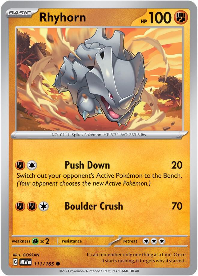 Rhyhorn 111/165 - Common - Reverse Holo - Español-Kantocards