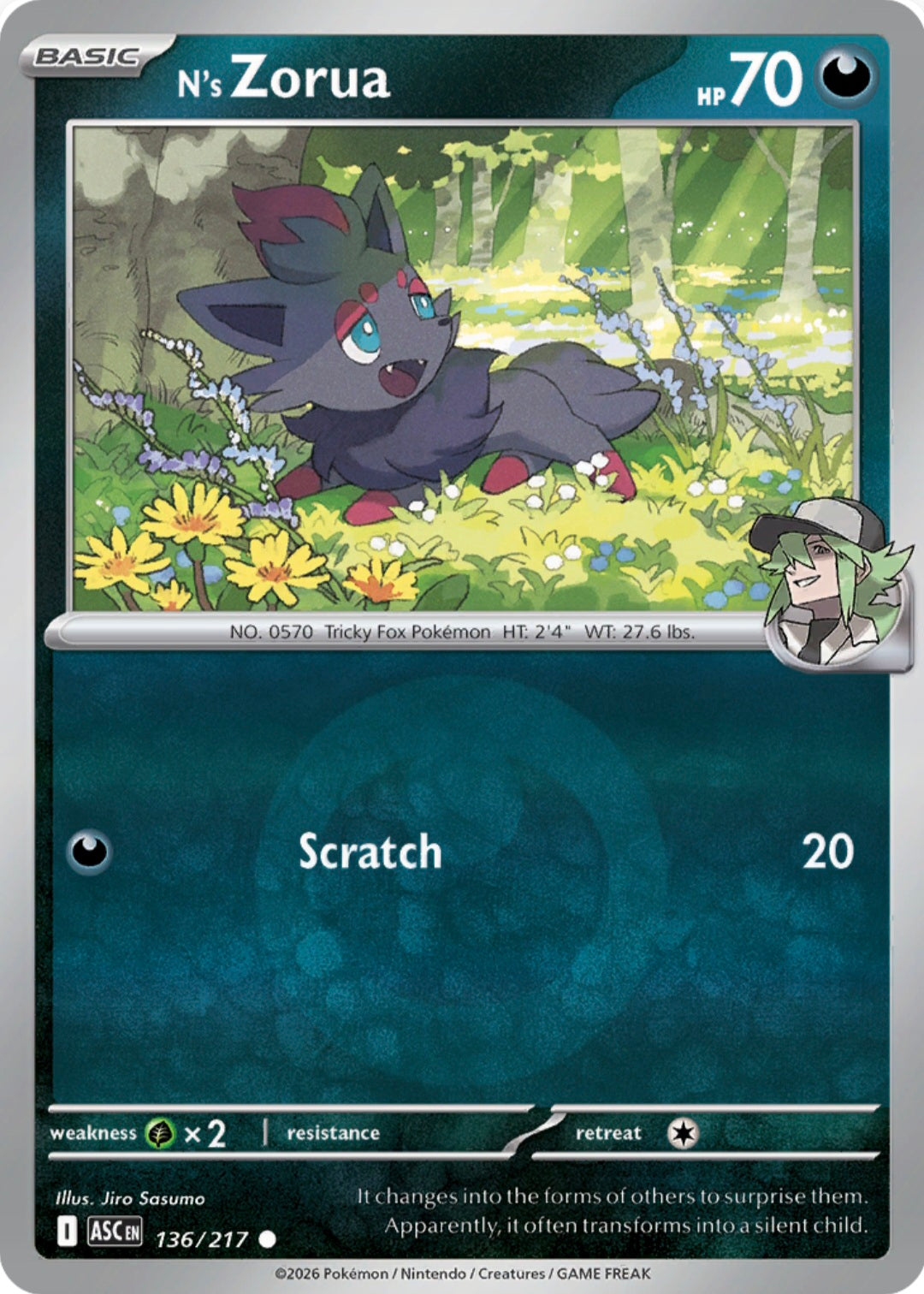 N's Zorua 136/217 - Common - Reverse Holo
