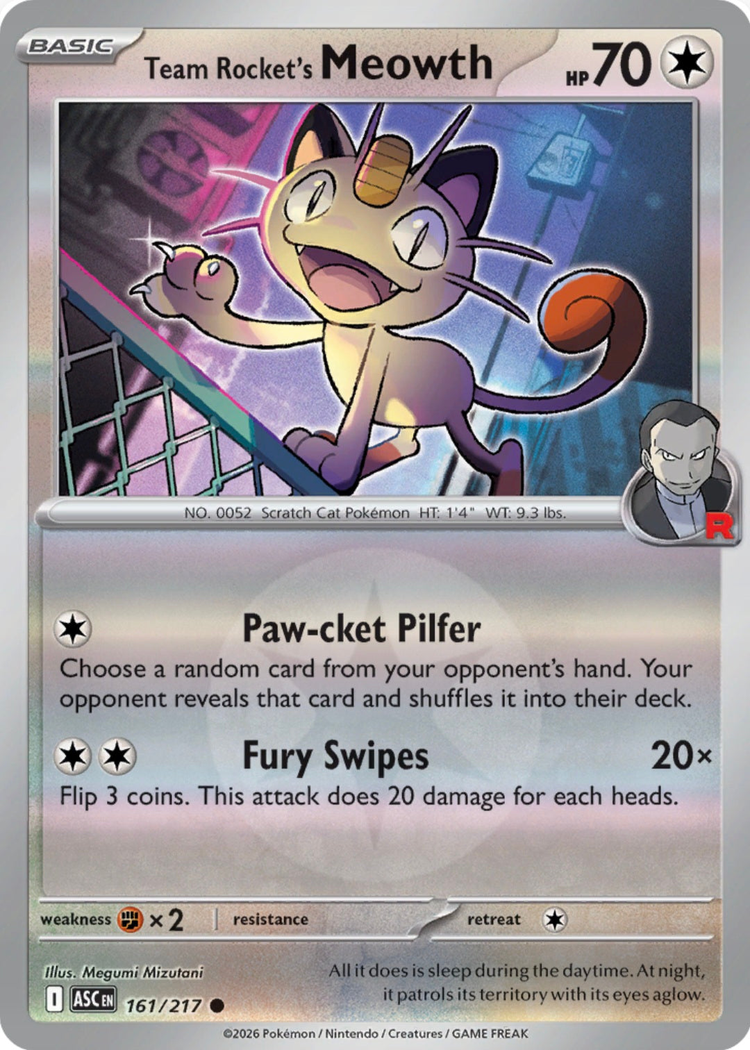 Team Rocket's Meowth 161/217 - Common - Reverse Holo