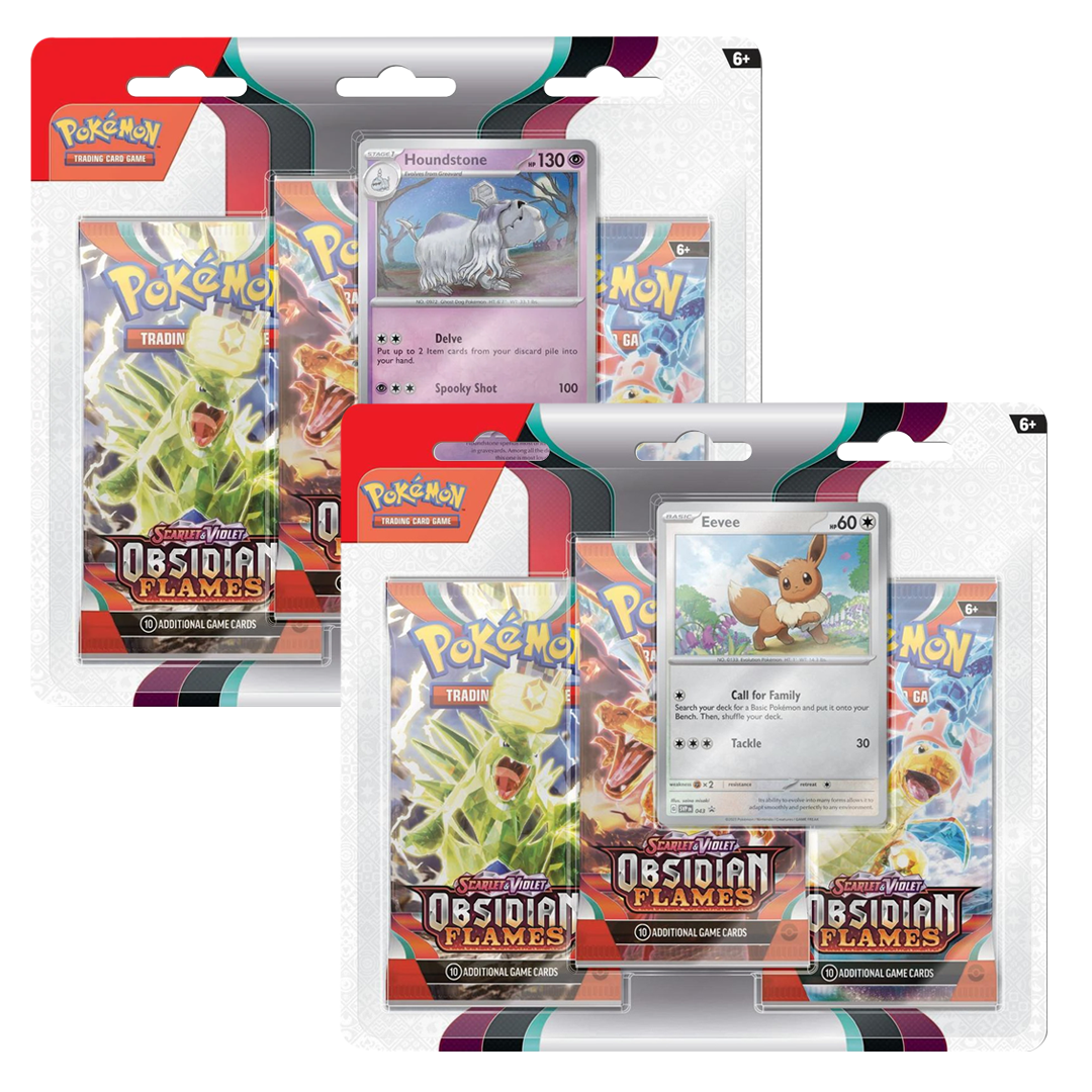 S&V: Obsidian Flames -PAR - Blister 3 Pack - Eevee & Houndstone - (INGLÉS)-Kantocards