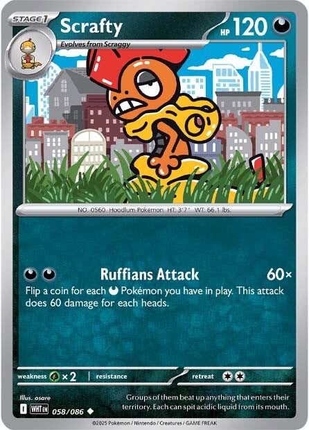 Scrafty 058/086 - Uncommon - Reverse Holo-Kantocards