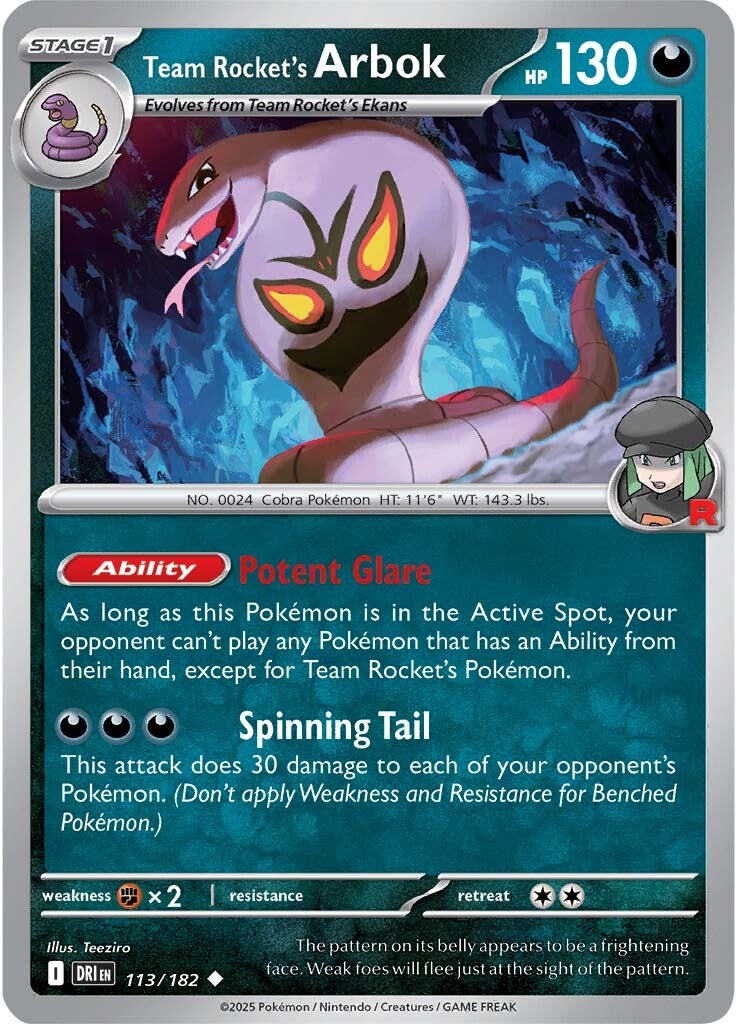 Team Rocket's Arbok 113/182 - Uncommon - Reverse Holo-Kantocards