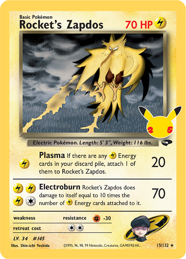 Rocket's Zapdos 15/132 (Celebrations) - Español-Kantocards