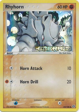 Rhyhorn 62/106 - Reverse Holo-Kantocards