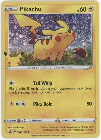 pikachu pokemon card swsh039 25th Anniversary Holo Promo 2020 If heads Pikachu 2020 Pokemon Sword &