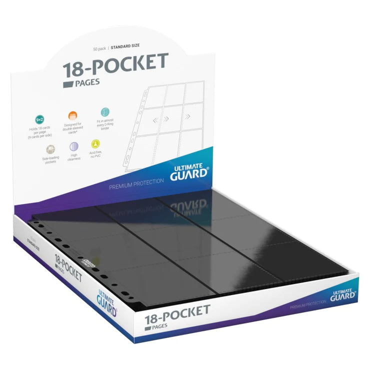 Hojas Ultimate Guard 18 Espacios (Abertura Lateral) Negras - Caja de 50 Pz-Kantocards