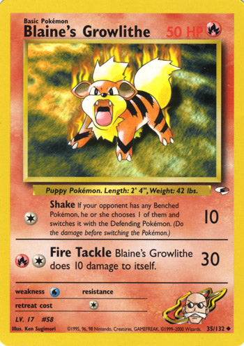 Blaine's Growlithe 35/132-Kantocards