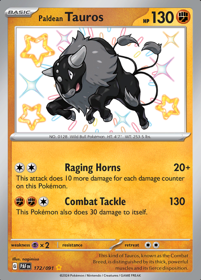 Paldean Tauros 172/091 - Shiny Rare-Kantocards