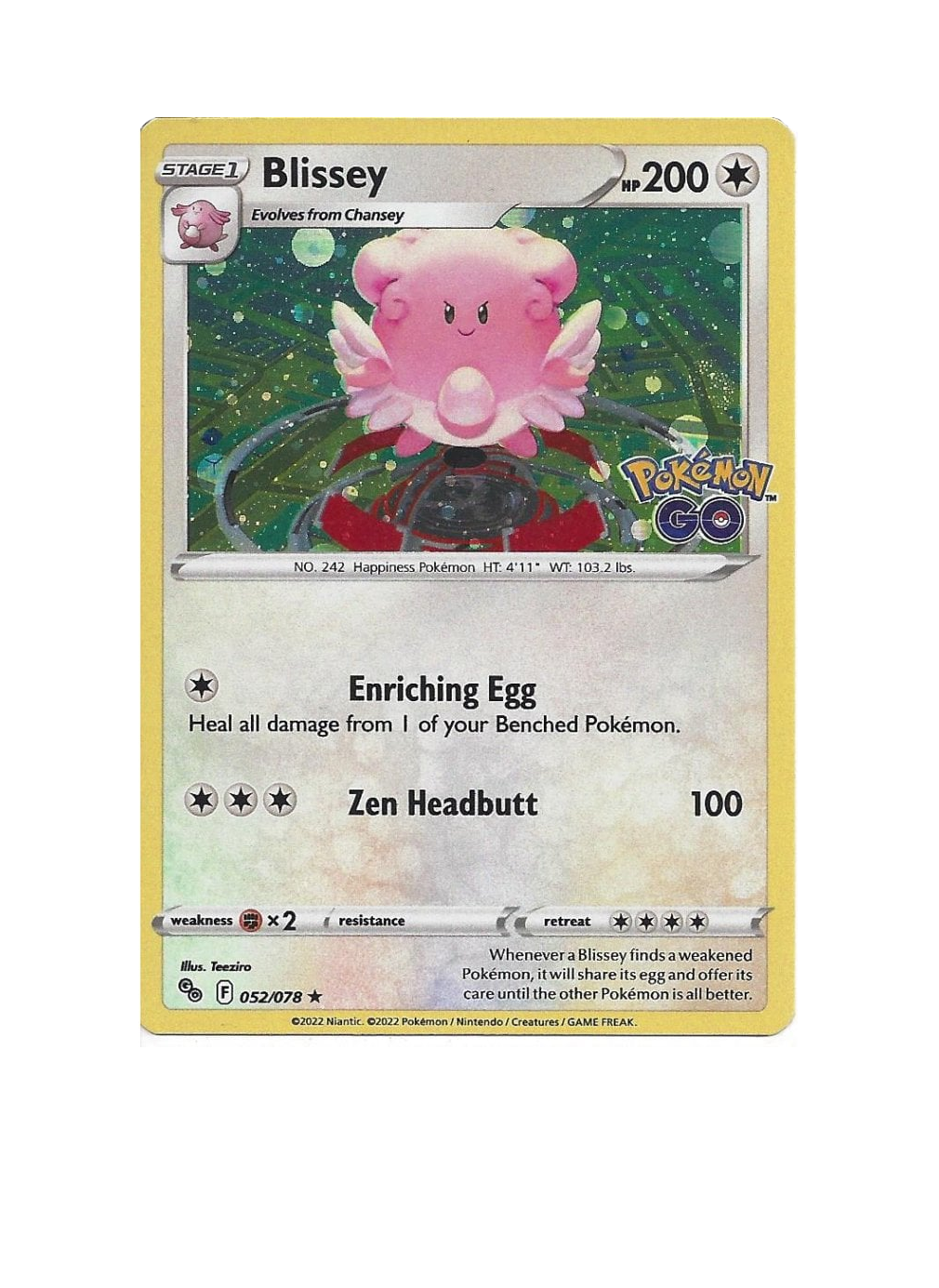 Blissey promo Pokémon go español 052/078-Kantocards
