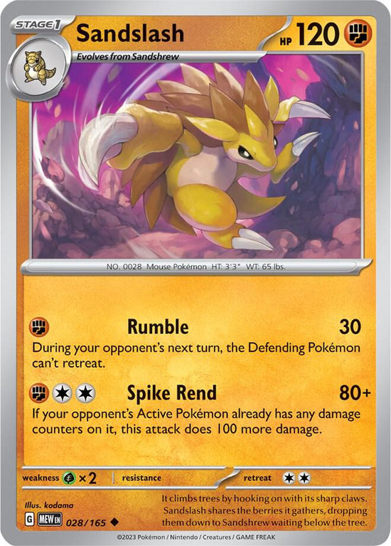 Sandslash  028/165 - Uncommon - Reverse Holo - Español