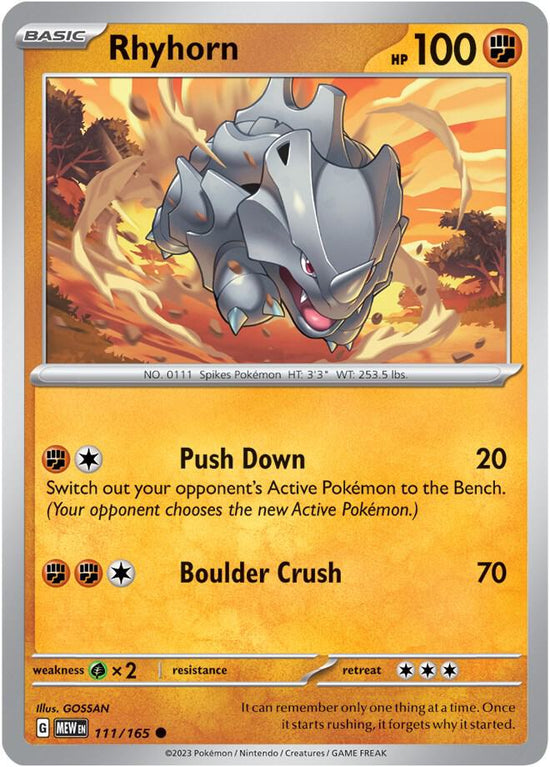Rhyhorn  111/165 - Common - Reverse Holo - Español