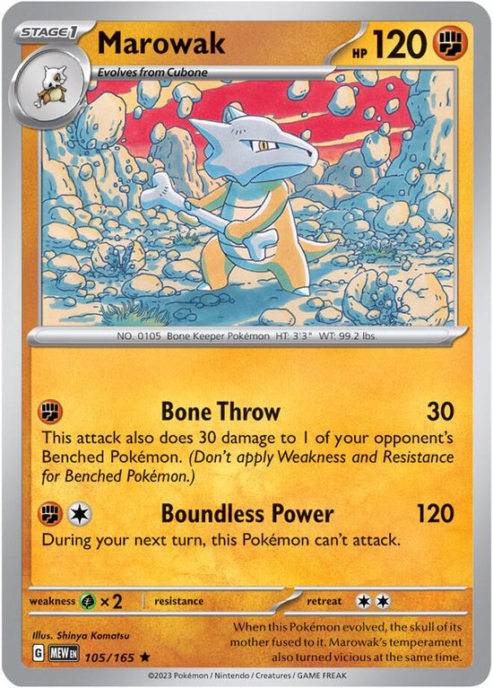Marowak  105/165 - Rare - Reverse Holo - Español