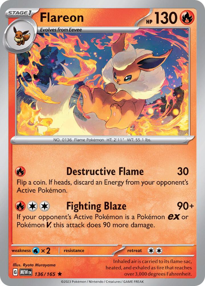 Flareon 136/165 - Rare - Reverse Holo - Español-Kantocards