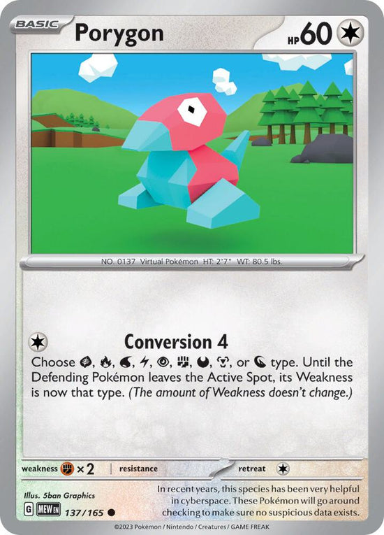Porygon  137/165 - Common - Reverse Holo - Español