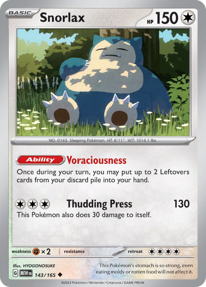 Snorlax  143/165 - Uncommon - Reverse Holo - Español
