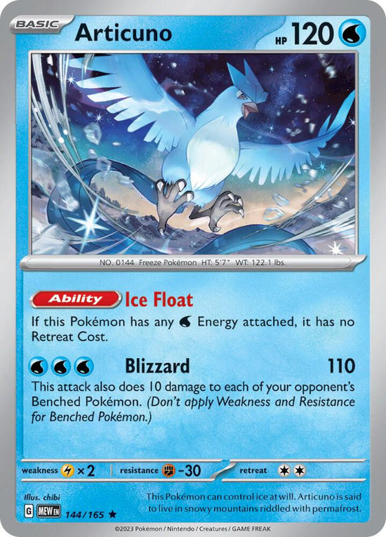 Articuno  144/165 - Rare - Reverse Holo - Español