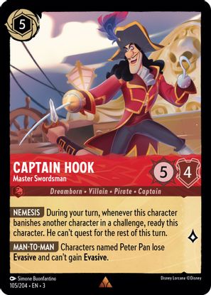Captain Hook - Master Swordsman 105/204 - Rare - Cold Foil-Kantocards