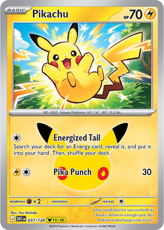 Pikachu 037/128 - 15/30 Pikachu Rare