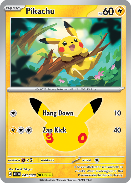 Pikachu 041/128 - 19/30 Pikachu Rare