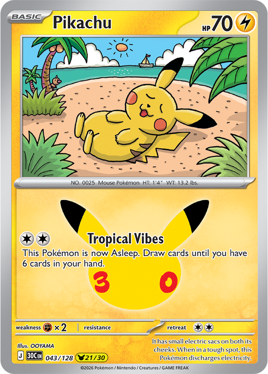 Pikachu 043/128 - 21/30 Pikachu Rare