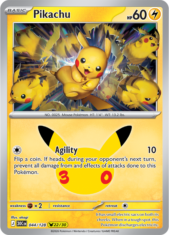 Pikachu 044/128 - 22/30 Pikachu Rare