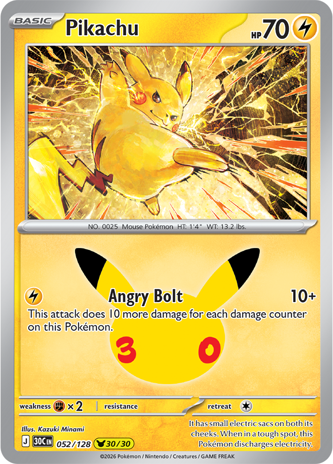Pikachu 052/128 - 30/30 Pikachu Rare
