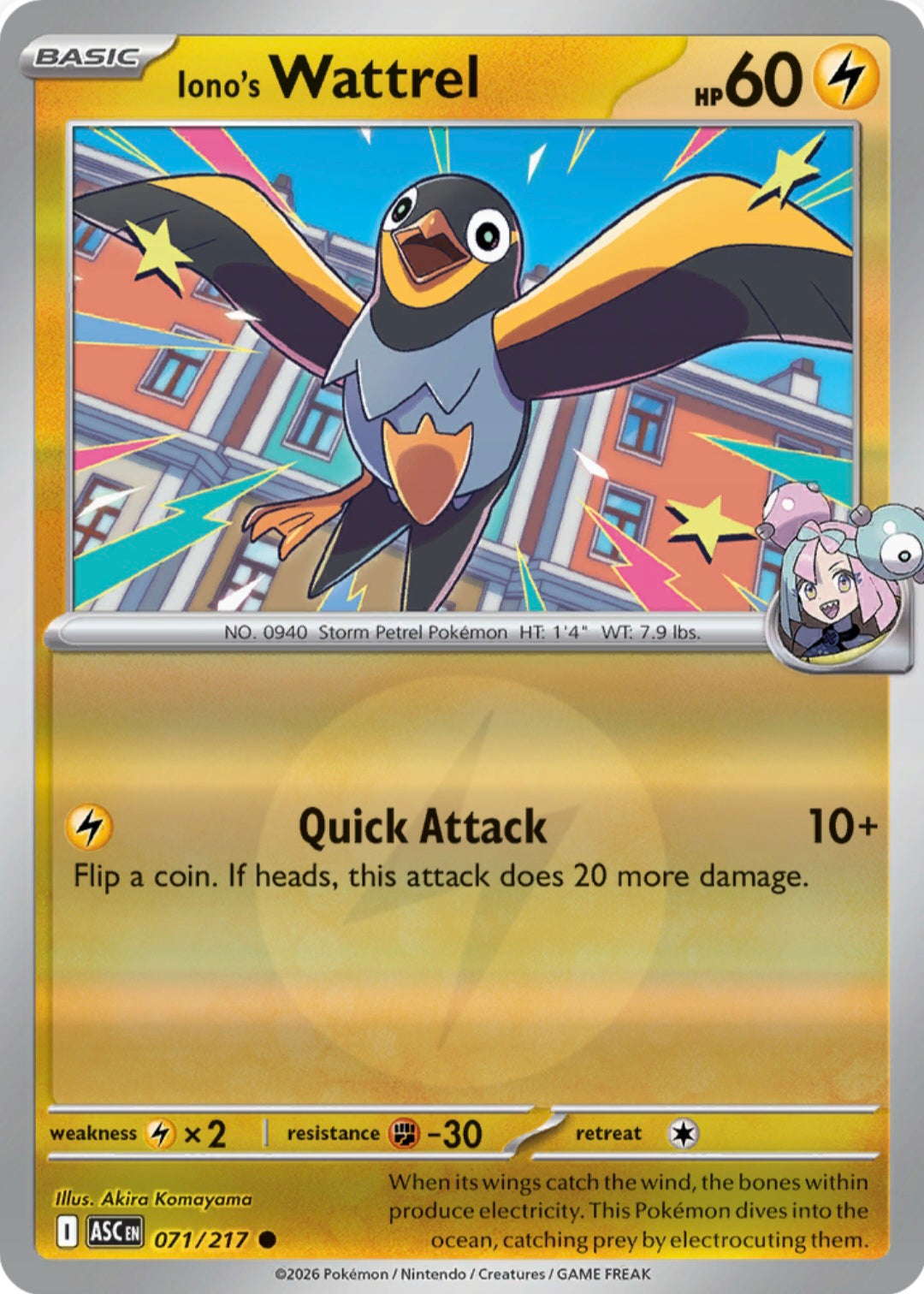 Iono's Wattrel 071/217 - Common - Reverse Holo