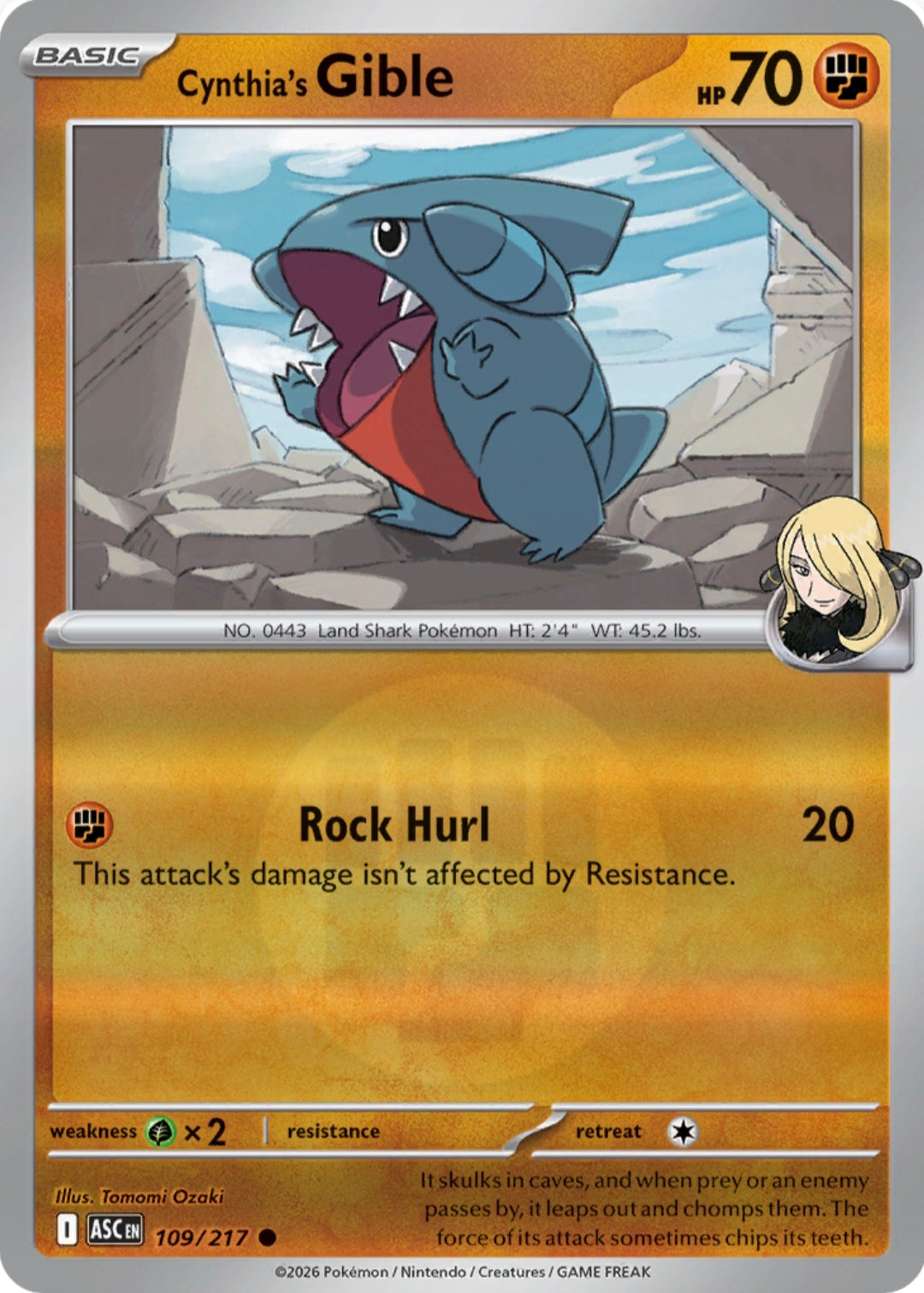 Cynthia's Gible 109/217 - Common - Reverse Holo