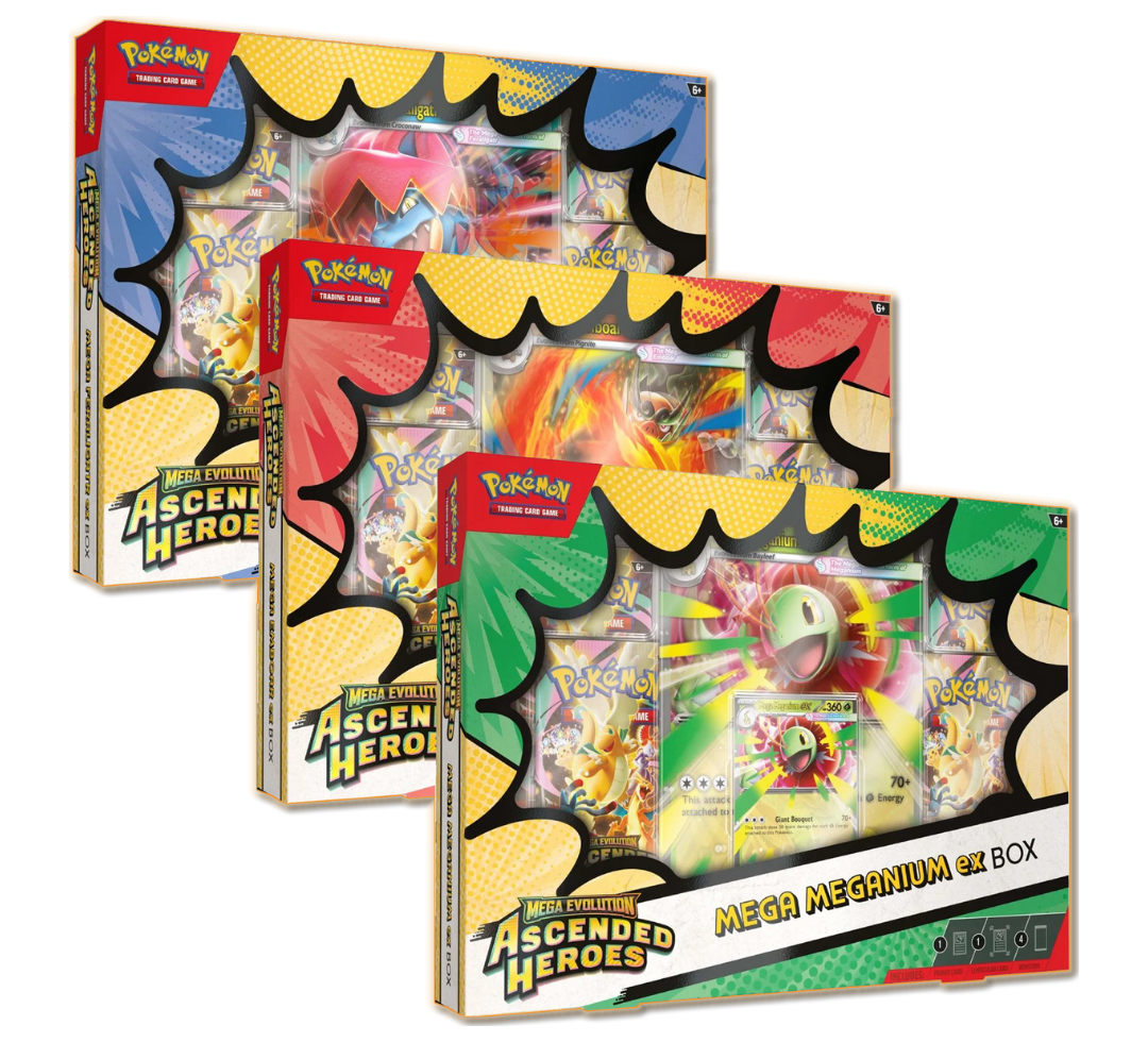Ascended Heroes - Mega Meganium ex Box - Mega Emboar ex Box - Mega Feraligatr ex Box (Trio) (PREVENTA)