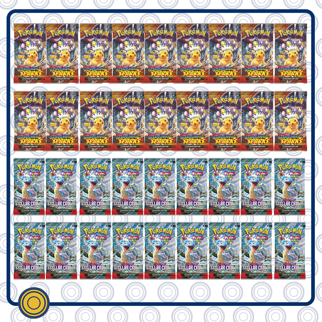 Booster Box MIXTA = 18 Booster Surging Sparks + 18 Booster Stellar Crown (Equivalente a 1 Booster Box)