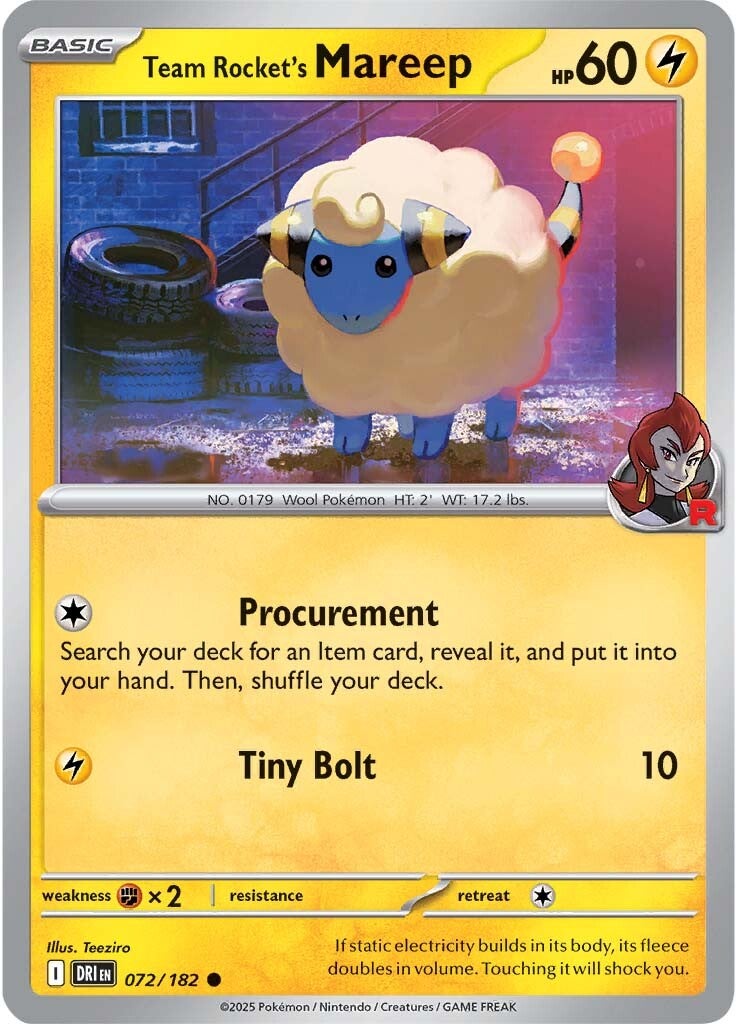 Team Rocket's Mareep 072/182 - Common - Reverse Holo