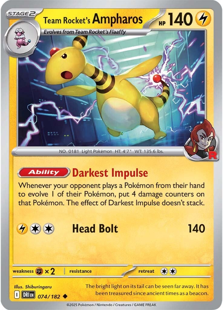 Team Rocket's Ampharos 074/182 - Uncommon