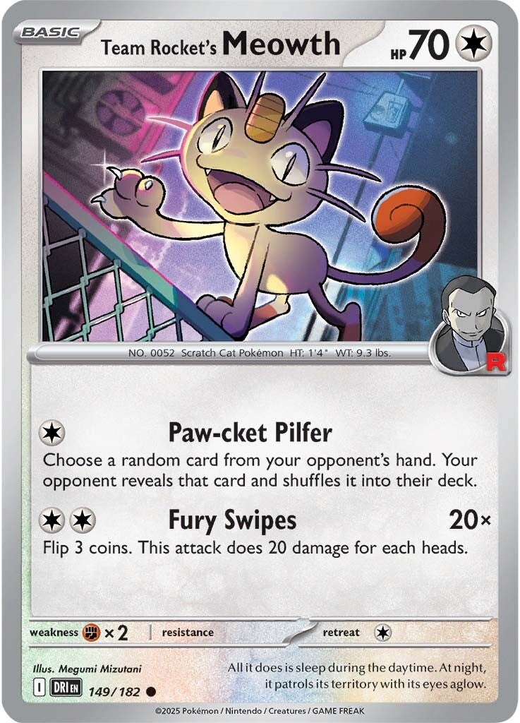 Team Rocket's Meowth 149/182 - Common - Reverse Holo-Kantocards